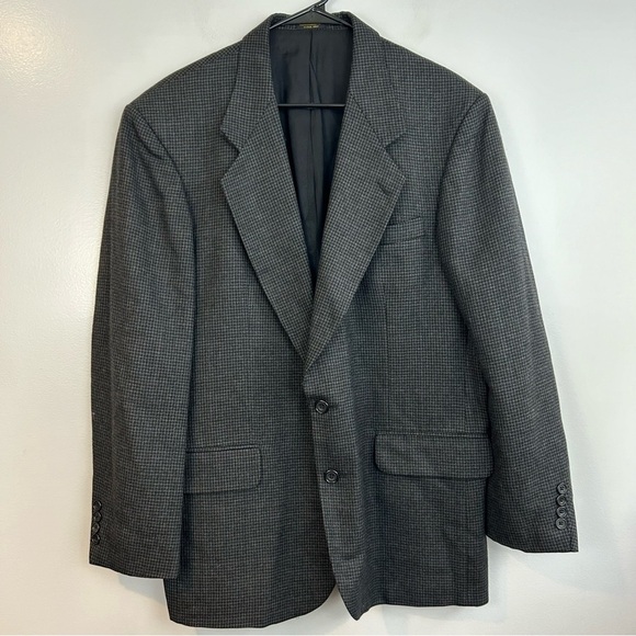 Oscar De La Renta Grey Houndstooth 100% Wool Blazer Size 42 Regular - Picture 2 of 11